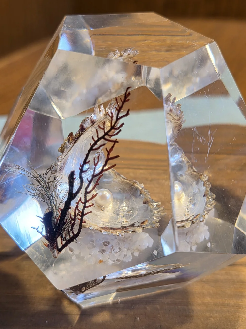 VTG Faceted Lucite Coastal Oyster Paperweight
